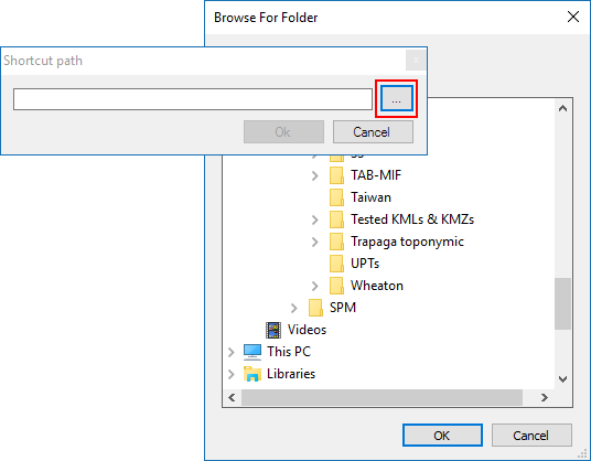 Create a new Shortcut - Browse for folder