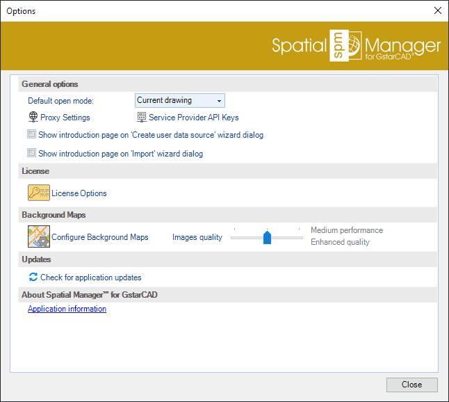 Spatial Manager™ for GstarCAD Options