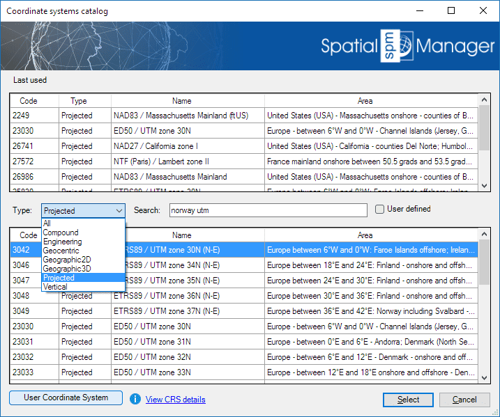 CRS Catalog of the application