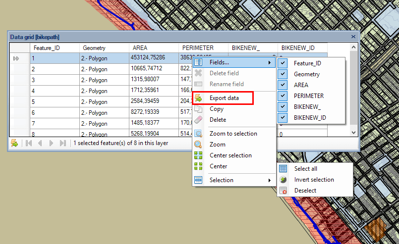 Export Data values from the 'Data grid'