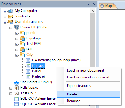 Delete or rename tables in a spatial database