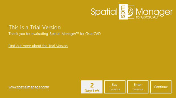 Spatial Manager™ for GstarCAD trial version window