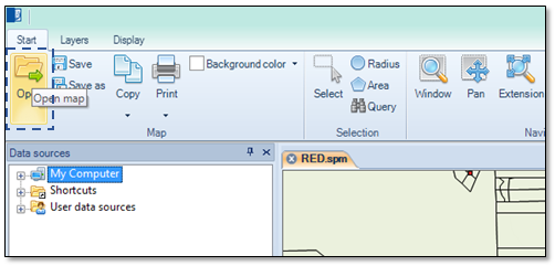 Spatial Manager Desktop™ "Open map" button