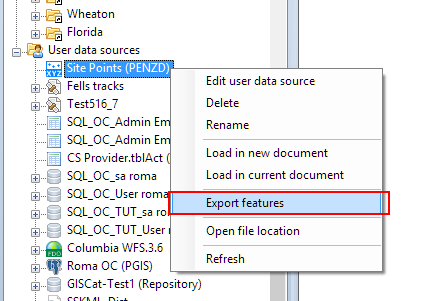 Exporting Features from a UDS in the 'Data source' Panel (whole Table)