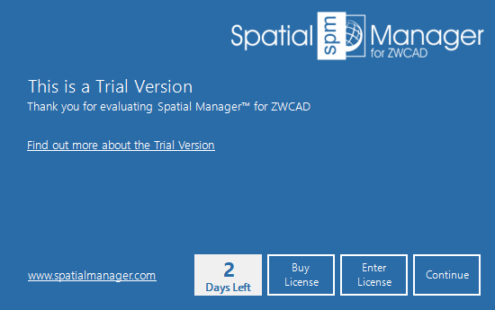 Spatial Manager™ for ZWCAD trial version window