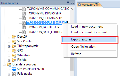 Exporting Features from a File in the 'Data source' Panel (whole Table)