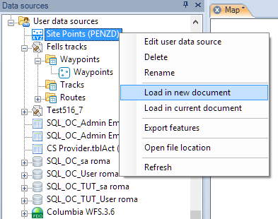 Load a table from a User Data Source (UDS) in a Map