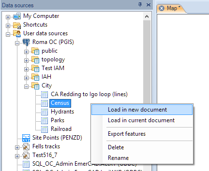 Load a table from a spatial database in a Map