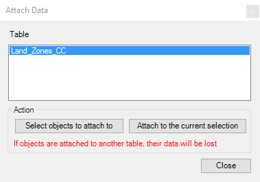 Attach a data table to entities window
