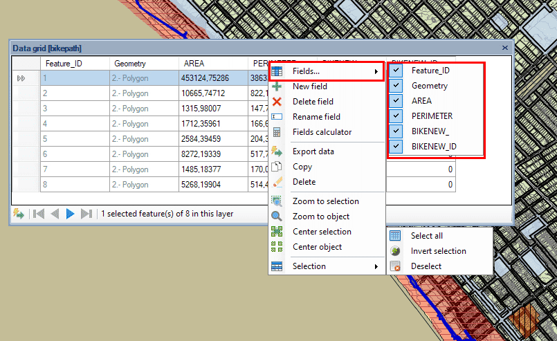 Show/Hide Fields in the 'Data grid' to choose what to export