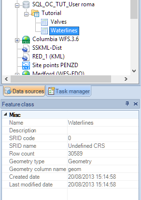 Properties of schemas ans tables in the "Properties" panel