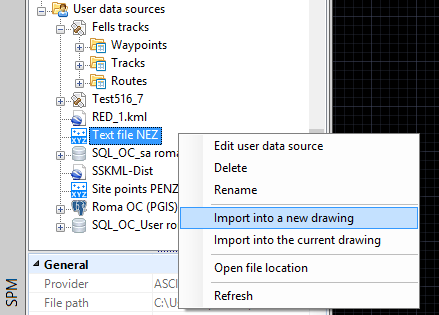 Import a file or a table into ZWCAD using the contextual menu