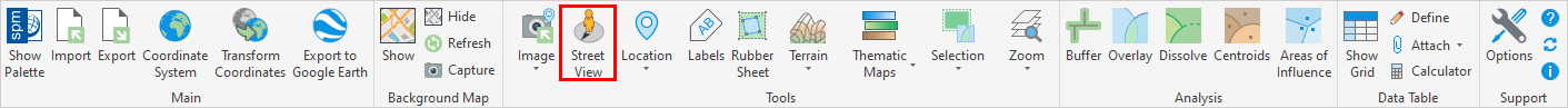 'SPMSTREETVIEW' command in the Spatial Manager™ for AutoCAD ribbon