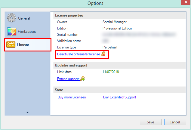 Spatial Manager Desktop™ Deactivate licenses window