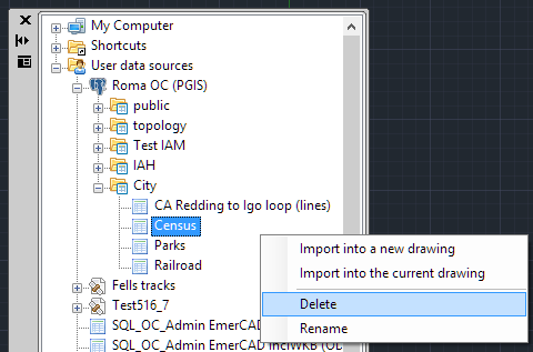 Delete or rename a table in a spatial database