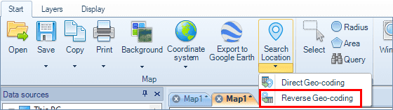 'SPMGEOCODING_REVERSE' command in the Spatial Manager™ for AutoCAD ribbon