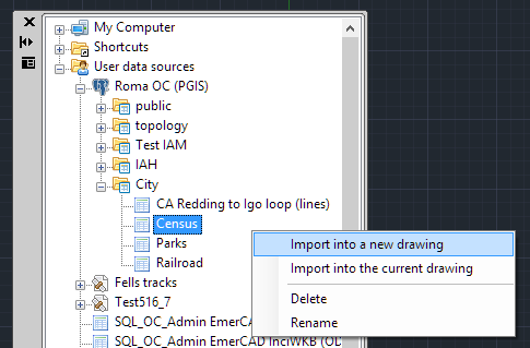 Import a table from a spatial database into ZWCAD