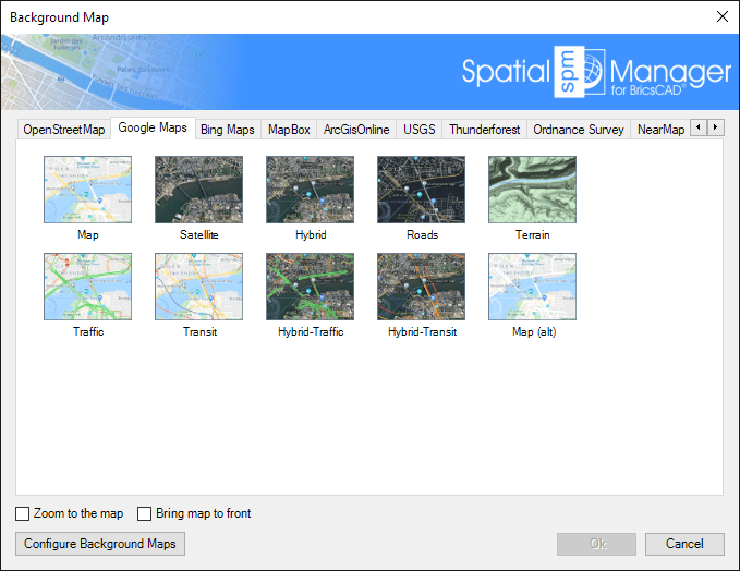 "Background Map" list window