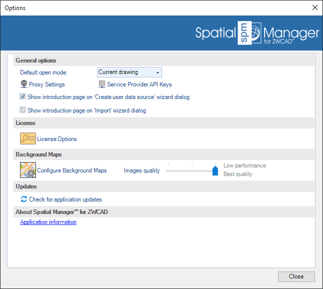 Spatial Manager™ for ZWCAD Options