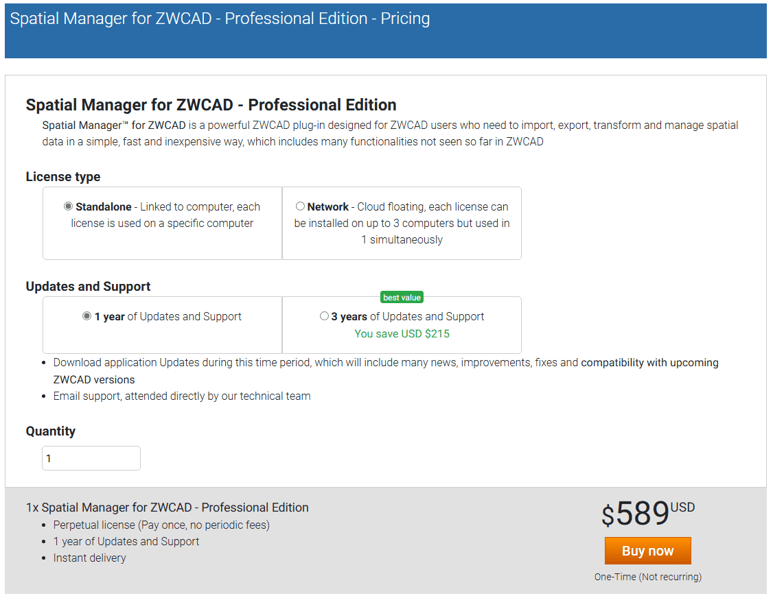 Spatial Manager™ for ZWCAD License purchasing options page