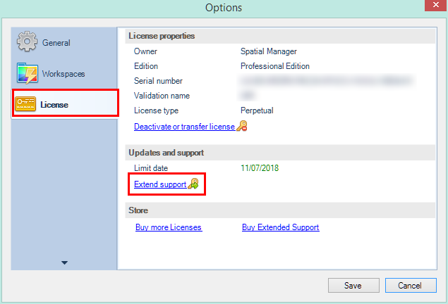 Spatial Manager Desktop™ Activate support window