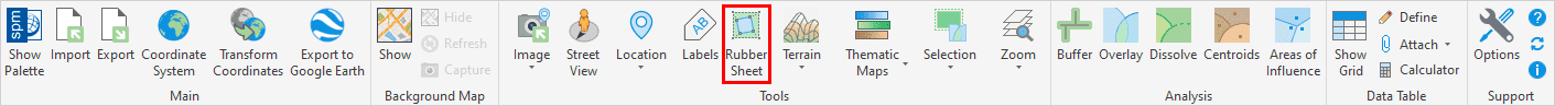 Rubber Sheet command in the Spatial Manager™ for GstarCAD ribbon