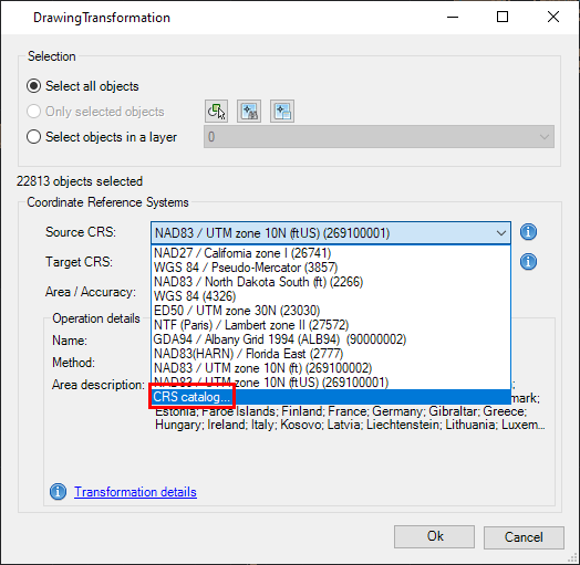 Select CRS drop-down