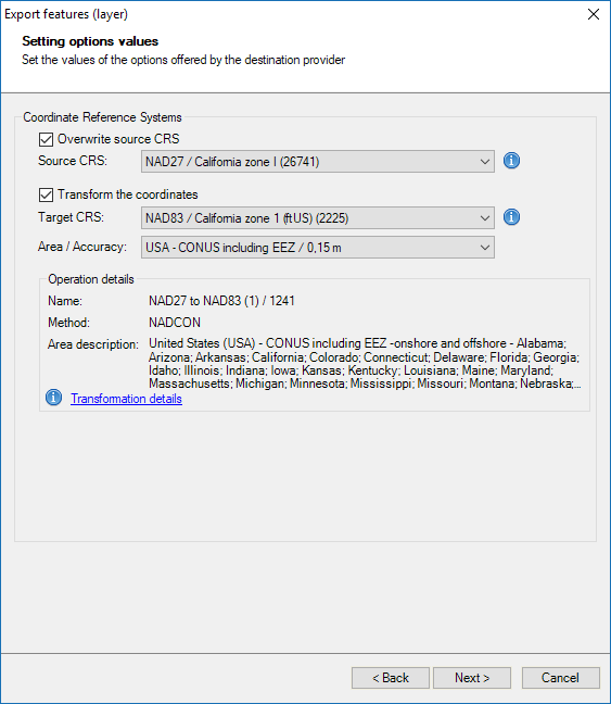 Spatial Manager Desktop™ "Export features (table)" Wizard