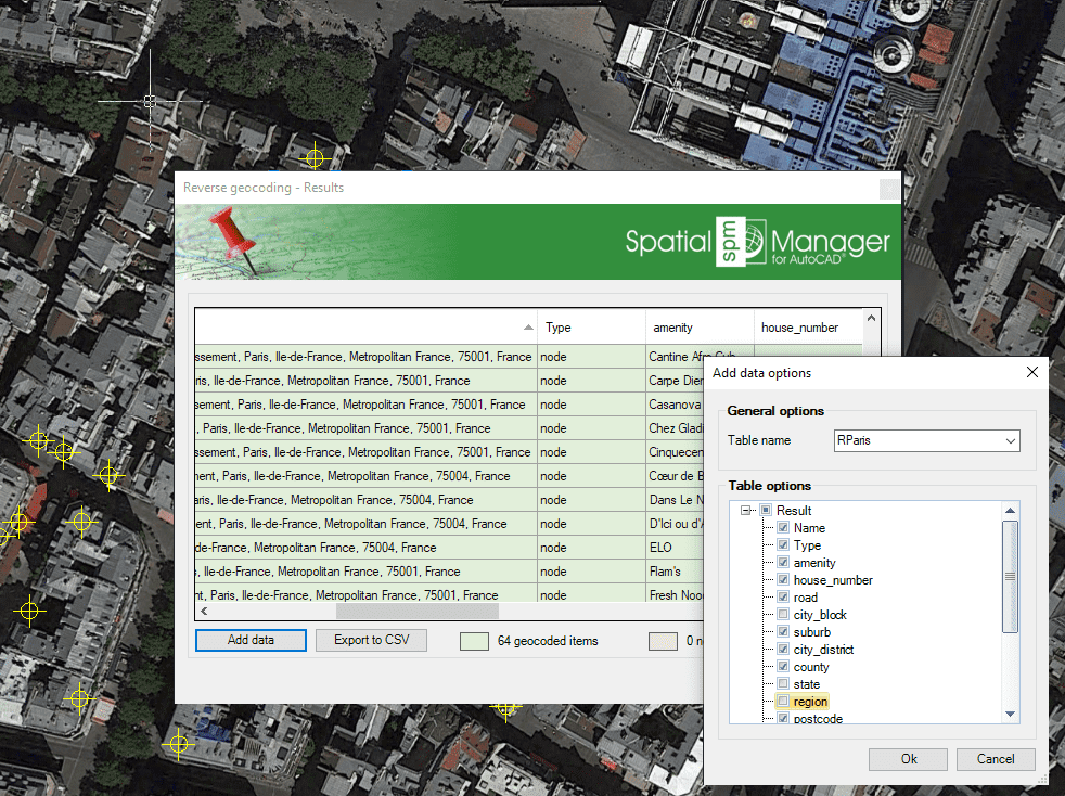 Reverse geocoding results and data parameters