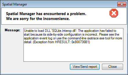SQLite DLL Error Window