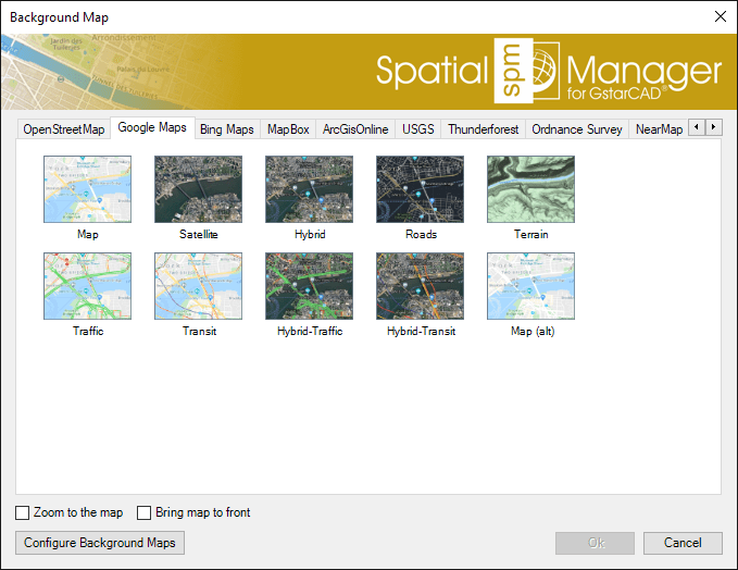 "Background Map" list window