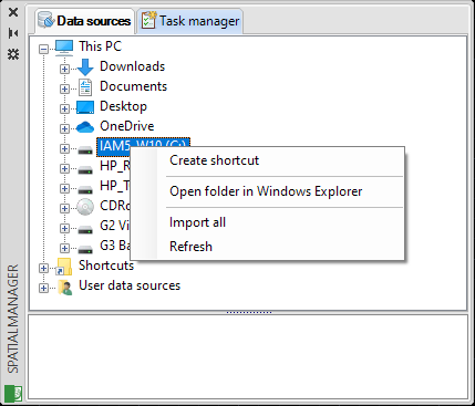 Spatial Manager Folders-Disks contextual options