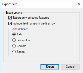 'Export data' options