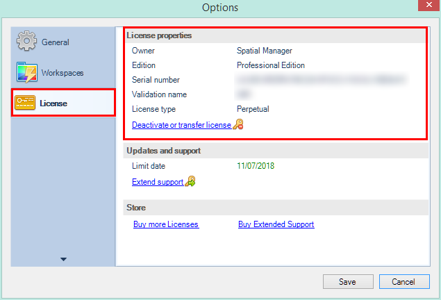 Spatial Manager Desktop™ Activate licenses window