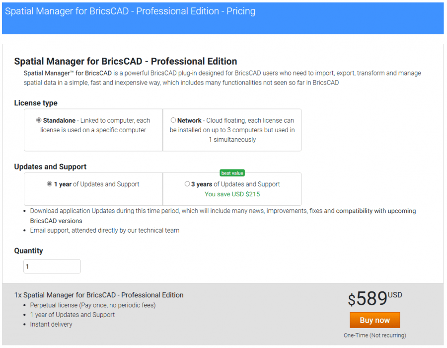 Spatial Manager™ for BricsCAD License purchasing options page