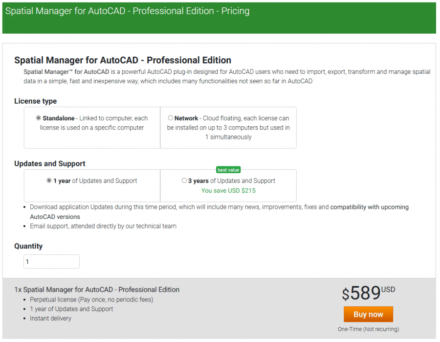 Spatial Manager™ for AutoCAD License purchasing options page