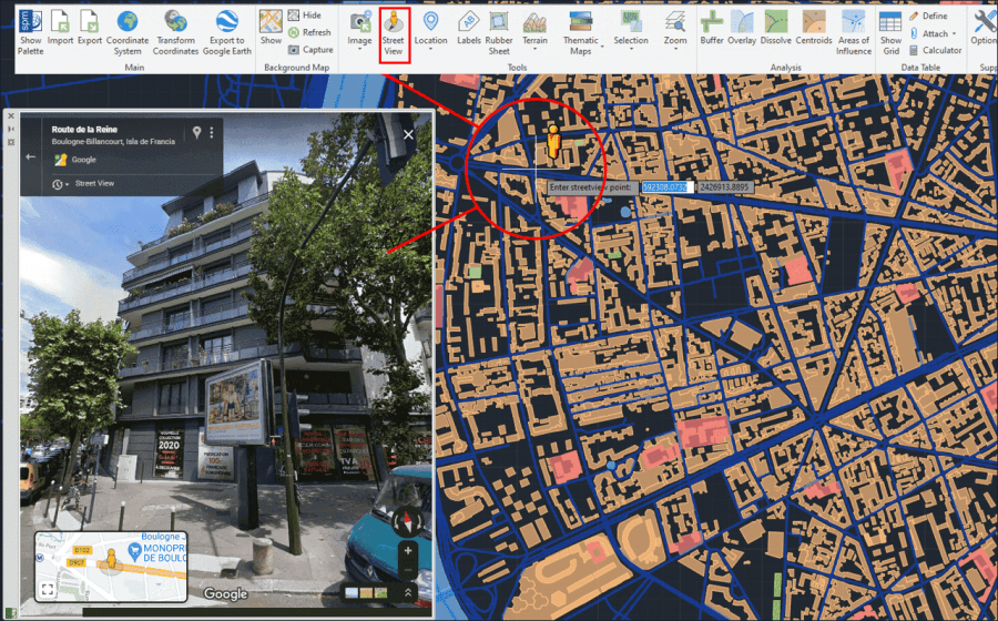 'Street View - Select street point and palette