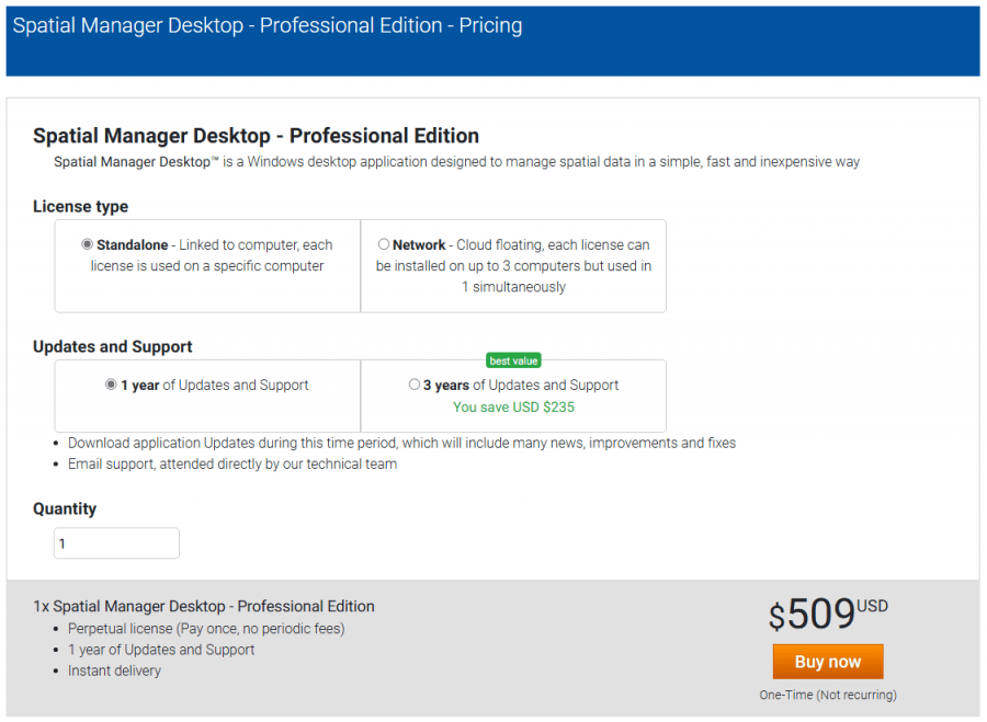 Spatial Manager Desktop™ License purchasing options page