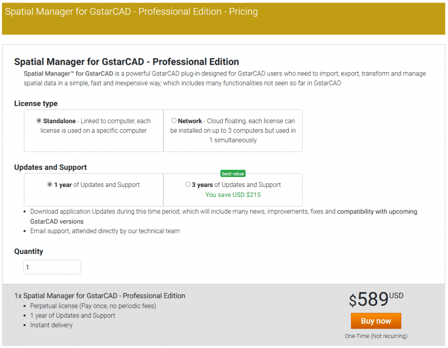 Spatial Manager™ for GstarCAD License purchasing options page